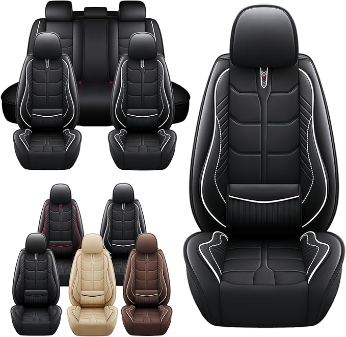 Leather Car Seat Covers Fit for Toyota Prius c 2012-2019, 5 Seater Car Seat Cover, Premium Waterproof, Scratch Resistant Car Interior Accessories (Full Set Black White)