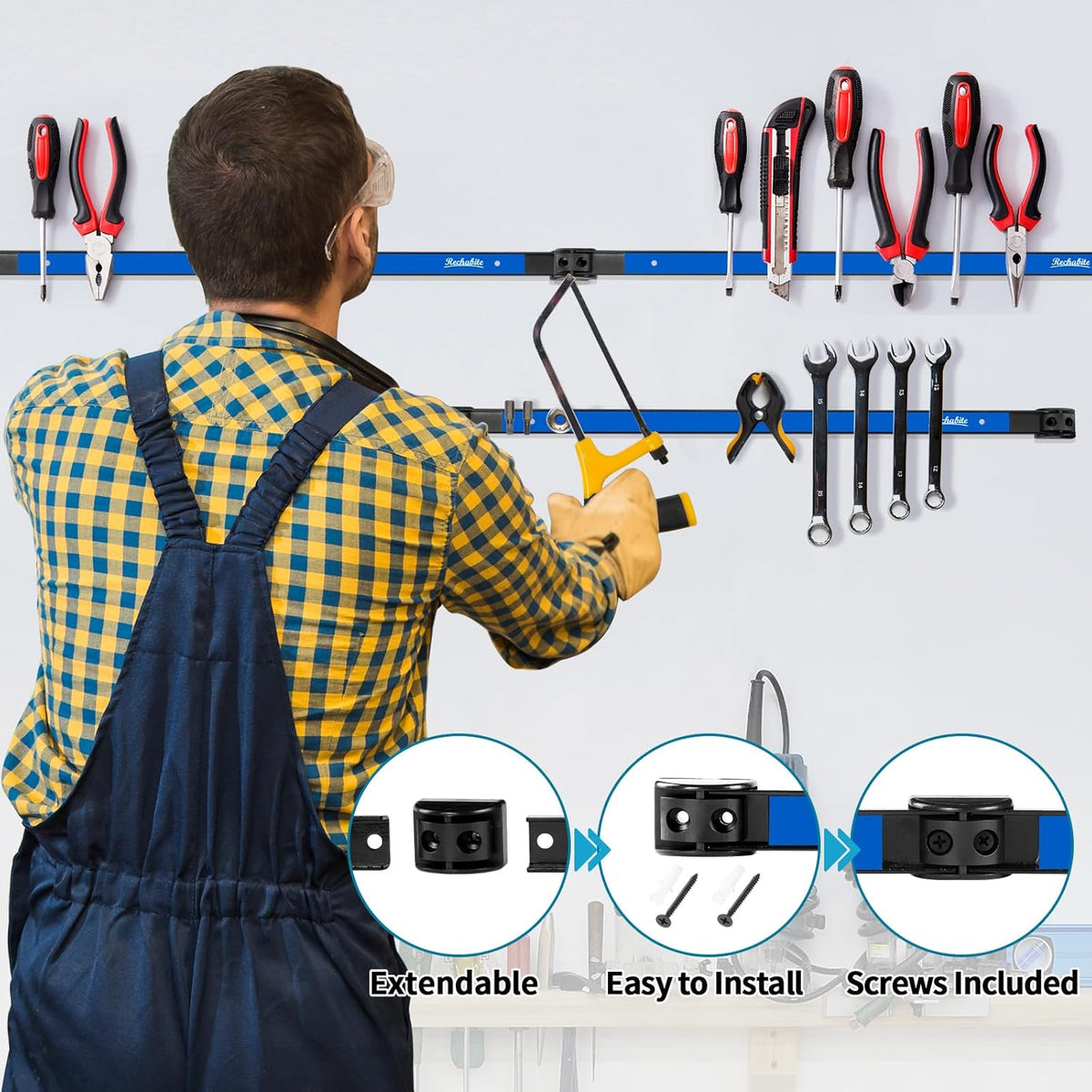 12" 18" 24" Magnetic Tool Holder Strip, Blue Magnet Bar, Metal Tool Organizer Rack for Garage Organization, Easy To Install in Workshop, Mounting Screws Included