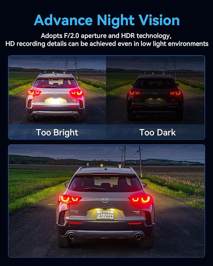 Dash Cam Front Rear with 3 Channel, 4K Full UHD Car Camera, 5GHz WiFi & App Control, Free 32GB Card Included, Dash Camera for Cars with IR Night Vision, 24 Parking Mode, Loop Recording, G-Sensor