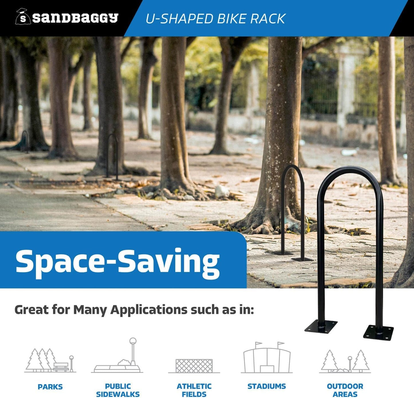 Sandbaggy In Ground Bike Rack | U Shaped, Commercial, Outdoor, 1 Loop, Galvanized Steel | Black, 14.5" x 34" (5)