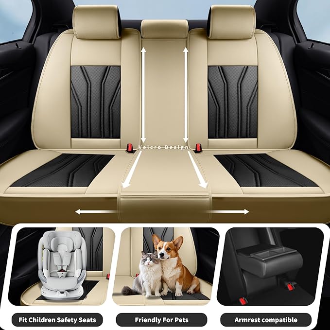 Fit CRV Car Seat Covers Premium Leather for Honda CRV cr-v 2011-2025 2026. Waterproof， Breathable, Scratch-Resistant & All-Weather Seat Cushion Protector (Full Set,Beige&Black)
