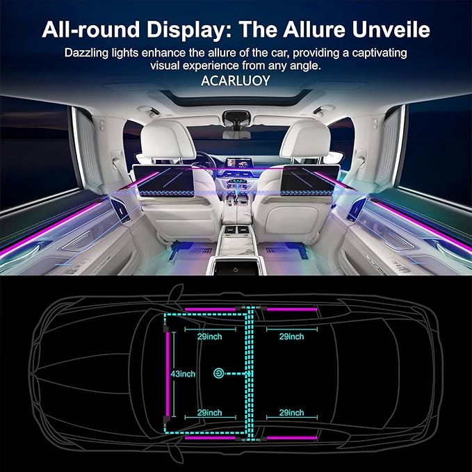 Acrylic Car LED Ambient Light, Fiber Optic Interior Light Strip, 24 Million Types, Ambient Light KKT that Swings with The Melody of Music (Dreamcolor 10 in 1)