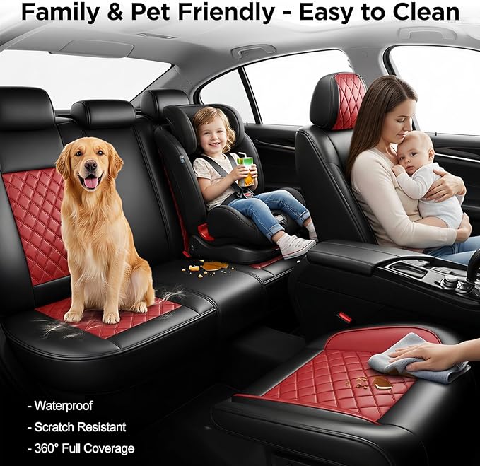 Fit Integra Car Seat Covers for Acura Integra 2023-2026 - Premium Leather, Waterproof, All-Weather, Airbag Compatible, Breathable, Seat Protectors, Only 2 Front seat Covers, Red