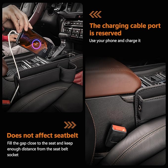 Pack-1 Car Seat Storage Box, Leather Car Side Seat Storage Box, Car Seat Gap Filler Organizer, Universal for Most Cars, Trucks, Vans (Black)