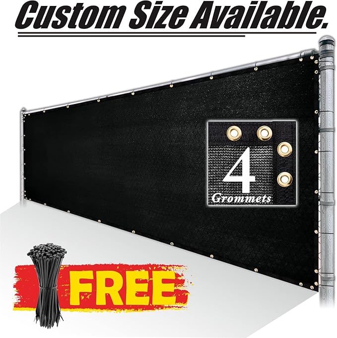 Royal Shade Custom Size 6' x 113' Black Fence Privacy Screen Windscreen Cover Netting Mesh Fabric Cloth - Cable Zip Ties Included (We Make Custom Size)