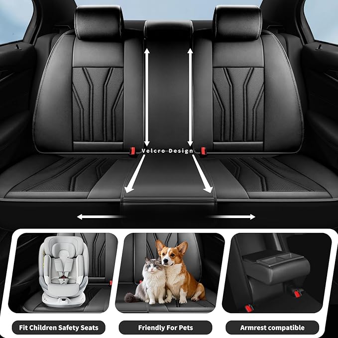 Fit Murano Car Seat Covers Compatible with Nissan Murano 2004-2025 2026 - Premium Leather， Waterproof Breathable， All-Weather Seat Cushion Protecto&Airbag Compatible (2 Front Seat All Black)