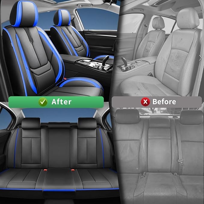 Fit Prologue Car Seat Covers for Honda Prologue 2024 2025 2026-Upgraded Premium Waterproof & Breathable Leather,Airbag Compatible,All-Weather Seat Cushion Protector,Full Set,Black-Blue