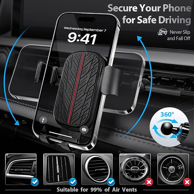 CAR PASS Leather Rubber Steering Wheel Cover Set,Tire Tread Pattern Design,Non-Slip Wear-Resistant,Equipped with Mobile Phone Holder and Non-Slip Cup Mat,Suitable for Steering Wheel 14.5-15”Black Red