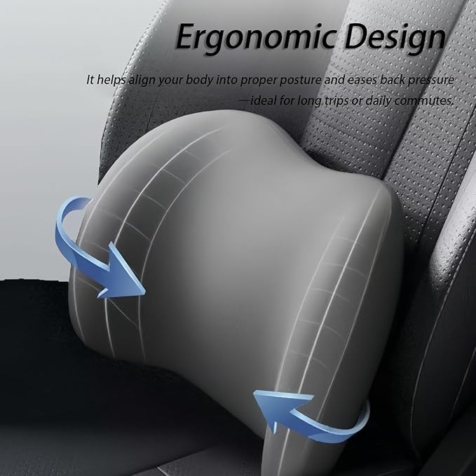 Car Lumbar Support Pillow and Car Neck Pillow Kit for Peugeot 406 1995-2000 2001 2002 2003 2004, Car Seat Neck Back Rest Pillows, Ergonomic Car Seat Headrest & Lumbar Cushion,B Grey
