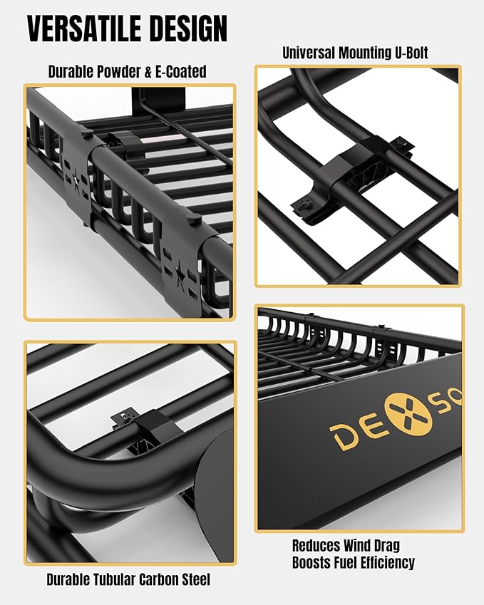 DEXSO 46" x 36" Universal Roof Rack Basket with Cargo Net, 200 Lbs Capacity Rooftop Cargo Carrier Basket, Heavy Duty Luggage Holder Rack for SUVs, Trucks, Vehicles