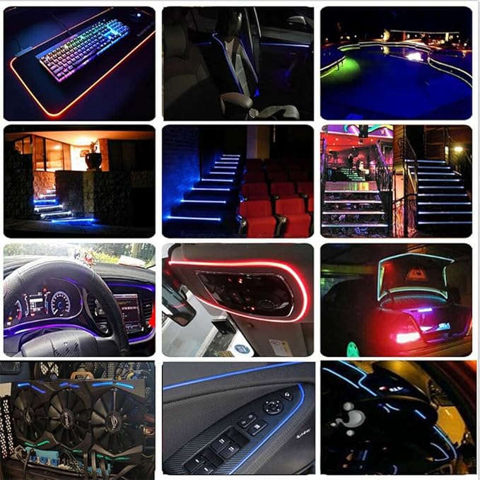 3m/9.8ft 5m/16ft Car Home LED Strip Ambient Light 2mm Plastic Optic Fiber Cable Skirt Tube Kit with 12V LED Light Source Illuminator (White,3m/9.8ft)