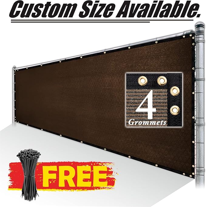 Royal Shade Custom Size 5' x 89' Brown Fence Privacy Screen Windscreen Cover Netting Mesh Fabric Cloth - Cable Zip Ties Included (We Make Custom Size)