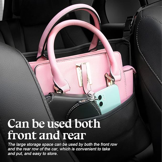 zipelo Car Handbag Holder Between Seats, PU Leather Multi-Pocket Large Capacity Purse Holder, Auto Net Bag Barrier of Backseat Pet Kids, Car Seat Organizers and Storage for Cargo Tissue Cup (Brown)