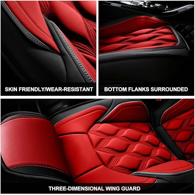 AOMSAZTO Car Seat Covers Full Set Fit for Maxima 2011-2023 Waterproof Faux Leather Car Seat Cushions Automotive 5 Seat Covers Set（Black&Red）