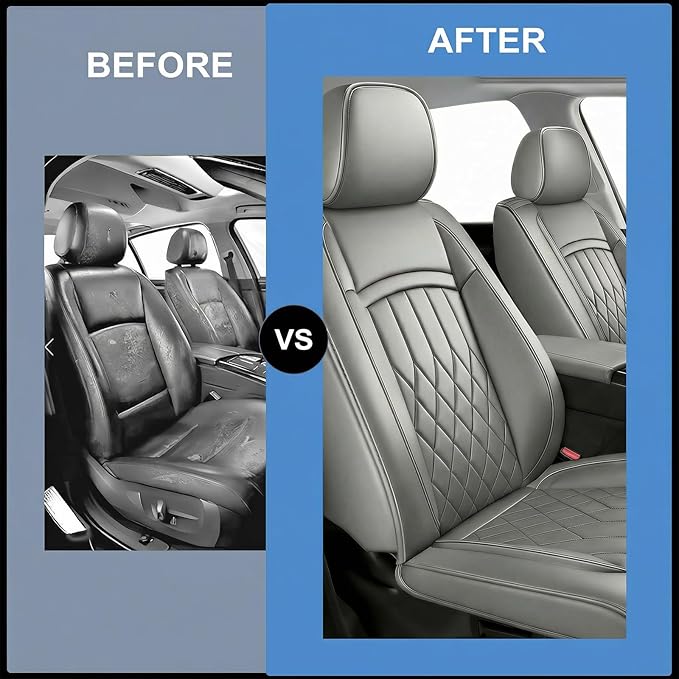 Fit TL Car Seat Covers for Acura TL 2004-2014 - Premium Leather, Waterproof, All-Weather, Airbag Compatible, Breathable, Easy Install, Seat Protectors, Only 2 Front seat Covers, Gray