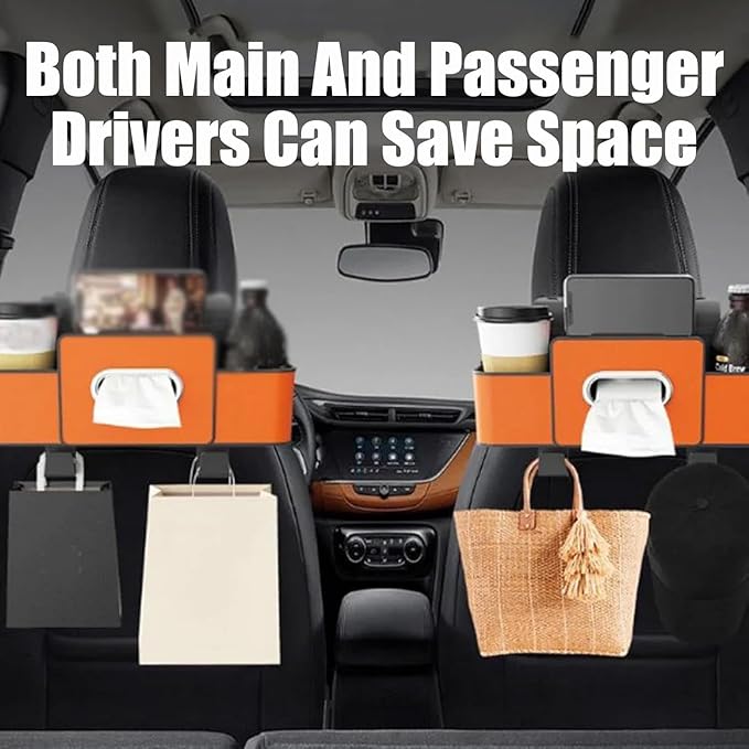 Car Organizers and Storage Box Behind Seat, Car Organizers and Storage Back Seat, With Multiple Pockets, Hanging Car Seat Storage Travel Essentials, Snacks, Bottles (Brown * 2)
