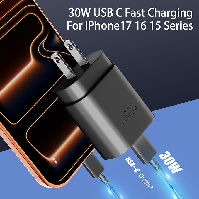 Phone 17 16 15 Charger Fast Charging,30W USB C Phone 17 16 15 Pro Max Charger Block &10FT Long Type C Cable Cord for i.Phone 17/Air/17 Pro/17 Pro Max/16/16 Plus/16 Pro/16 Pro Max/15/15 Pro Max,Black
