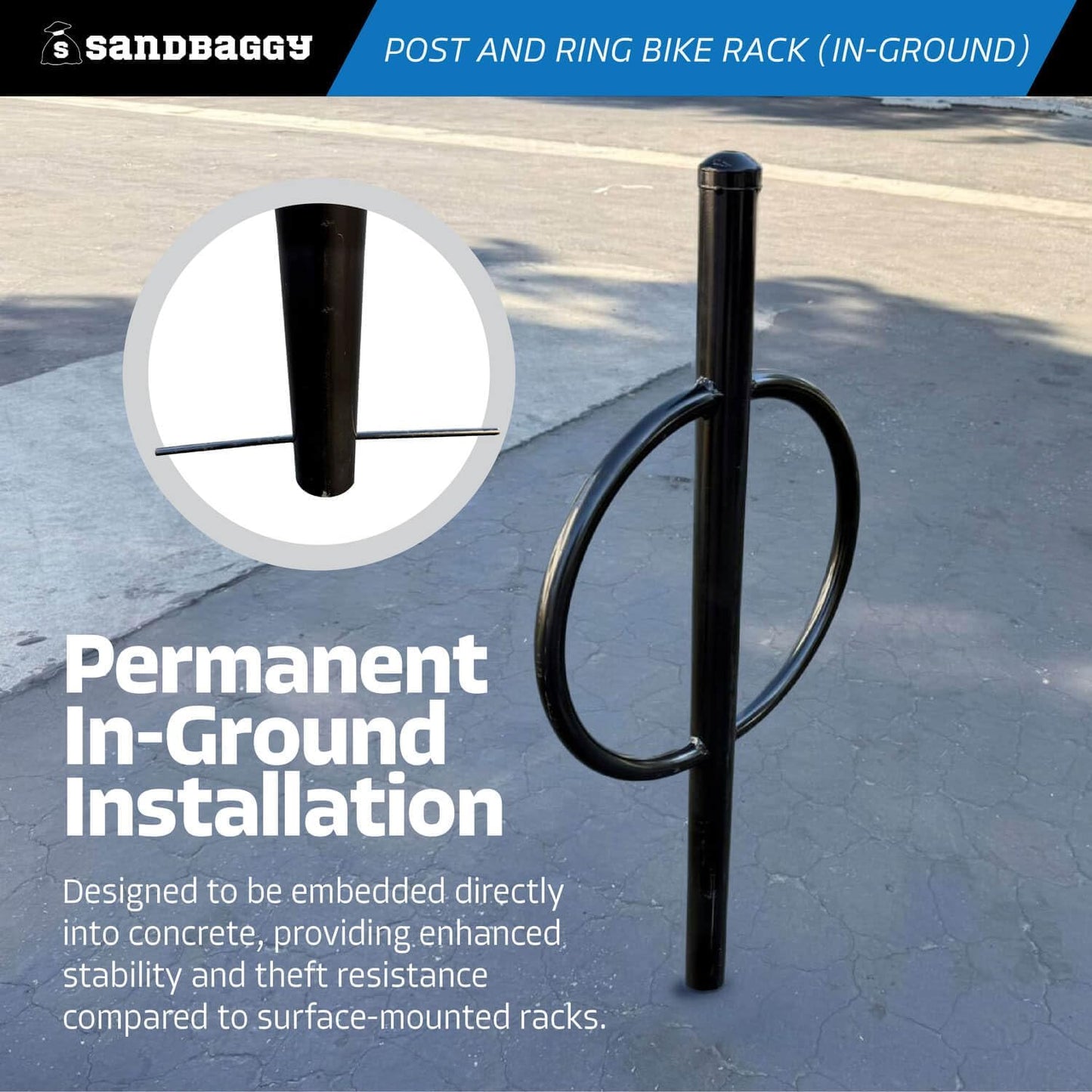 Sandbaggy Post and Ring Rack - In Ground - Commercial Outdoor Bike Parking & Storage Racks (Red, 1)