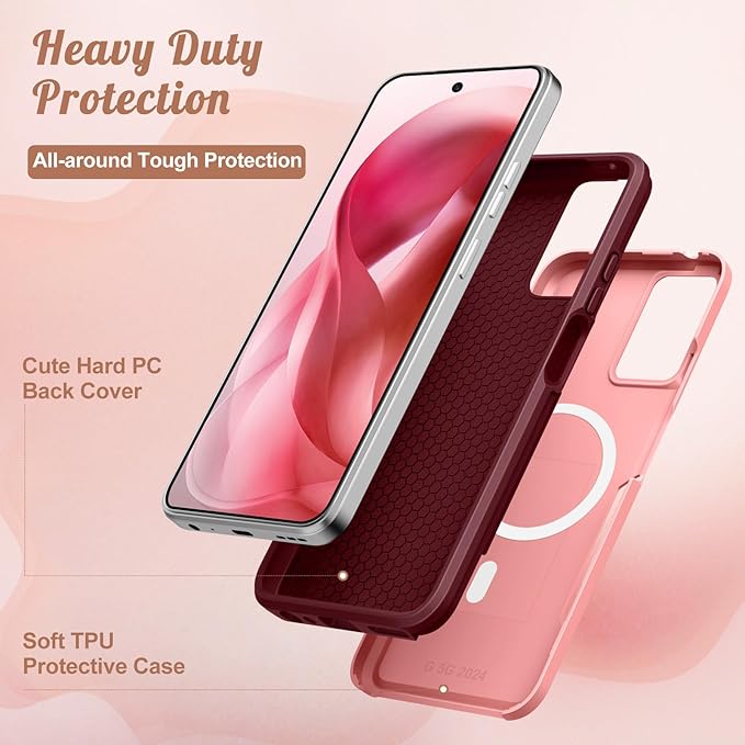 for Moto G 5G 2024 Case - Compatible with MagSafe Women Girls Cute Magnetic Protective Phone Cover Girly Cat Flower Floral Heavy Duty Shockproof Design for Motorola Moto G 5G 2024 Cases