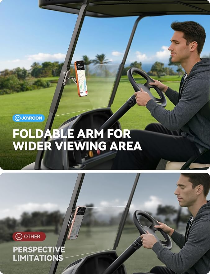 Upgraded Magnetic Golf Cart Phone Holder, [Tri-Fold+All Alloy] Golf Gifts for Men Him Golfers Father, 2026 Golf Cart Accessories Compatible with MagSafe iPhone 17-12 for Club Car, EZGO, Yamaha