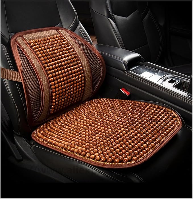 Car Seat Chair Back Cushion for Tesla Model 3 EV Sedan 2025, Wooden Beads Ventilate Mesh Lumbar Brace Strong Durable Relieve Fatigue Summer Interior Accessories,C-Seat pad