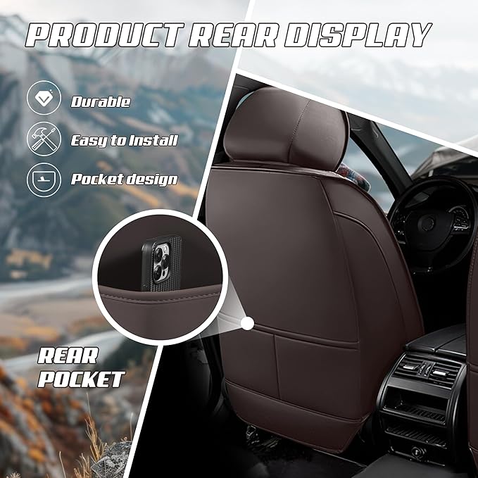 Car Seat Covers Fit for Toyota rav4 2000-2026, Stylish Sport Seat Covers, Waterproof Wear-Resistant Premium Nappa Leather Car Seat Cover.(2 Pcs Front with Pillow/Coffee Color)