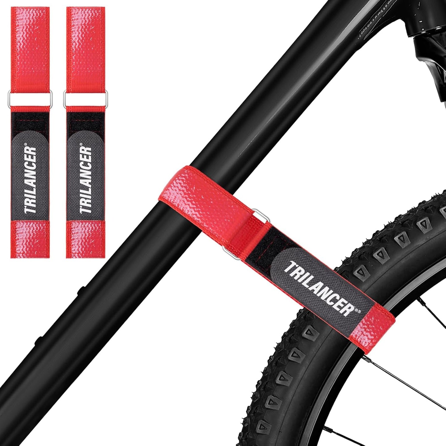 Bike Rack Straps with Extra-Wide Silicone Anti-Slip Coating, 2-Pack Trilancer Adjustable Bike Wheel Stabilizer Strap with Hook and Loop for Car and Wall Mount,Transportation and Storage (29.5''x1.5'')