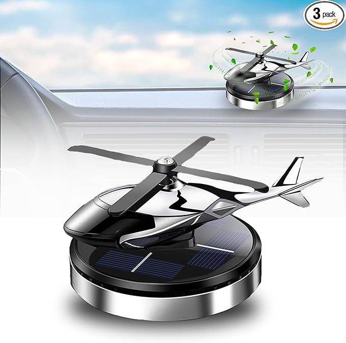 Car Air Freshener, Helicopter Solar Energy Rotating Aromatherapy Al Alloy Diffuser,Long-Lasting Fragrance, Interior Decoration Accessories Diffuser for Car and Home（Silver）