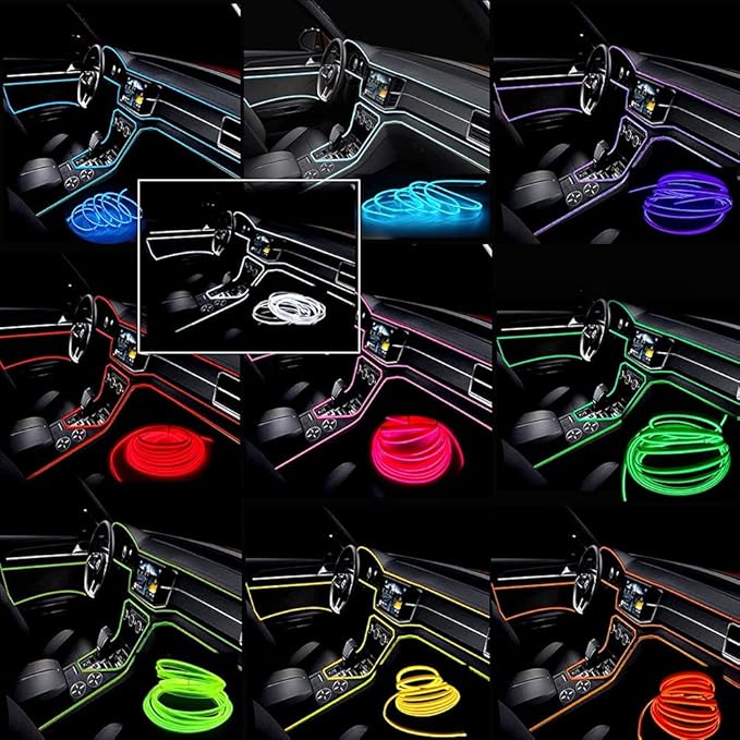 MaxLax Pink LED Neon Car Interior Lighting Strip - 3 Meter Flexible 12V EL Wire with Built-in Fuse Protection for Automotive Interior Customization, Featuring 6mm Sewing Trim for Easy Installation.