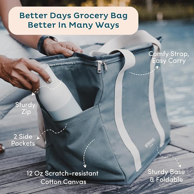 Nook Theory Reusable Insulated Grocery Bag - Leak Proof, X Large Cooler Bag - Insulated Shopping Bags for Groceries - Travel Cooler Bag for Frozen and Hot Food with Zippered Top (Forest)
