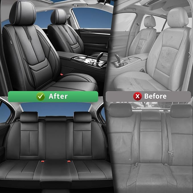 Fit 4Runner Car Seat Covers (5 Seats) for Select Toyota 4Runner 2003-2024 2025 2026 - Full Coverage Leather,Airbag Compatible, Waterproof & All Weather Seat Cushion Protector,Full Set,Black