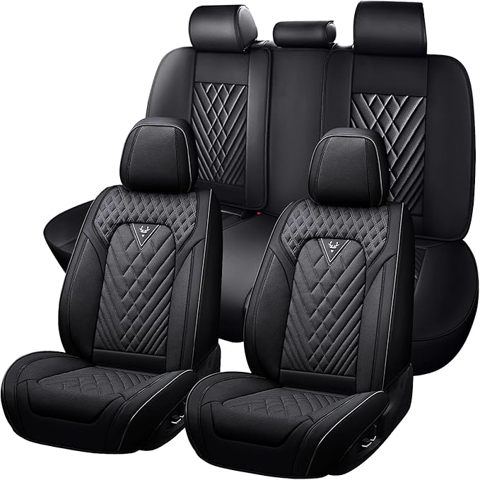 Truck Seat Covers for GMC Sierra 3500 2007-2026, Waterproof Premium Leather Full Coverage Car Seat Cover, Muscle Sport Style Auto Interior Seat Cover Sets (Full Set/Black)