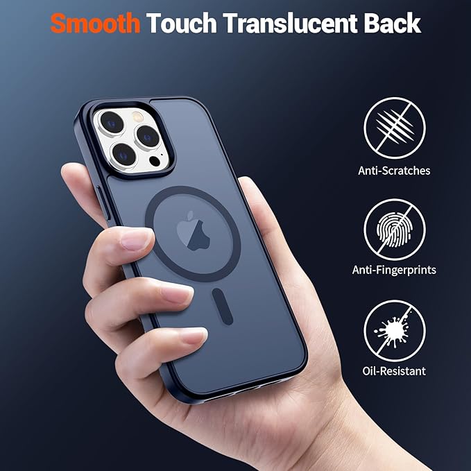 SUPFINE Magnetic for iPhone 15 Pro Case with Screen Protector (Compatible with MagSafe) (Military Grade Drop Protection) Translucent Matte Shockproof Phone Cover,Dark Blue