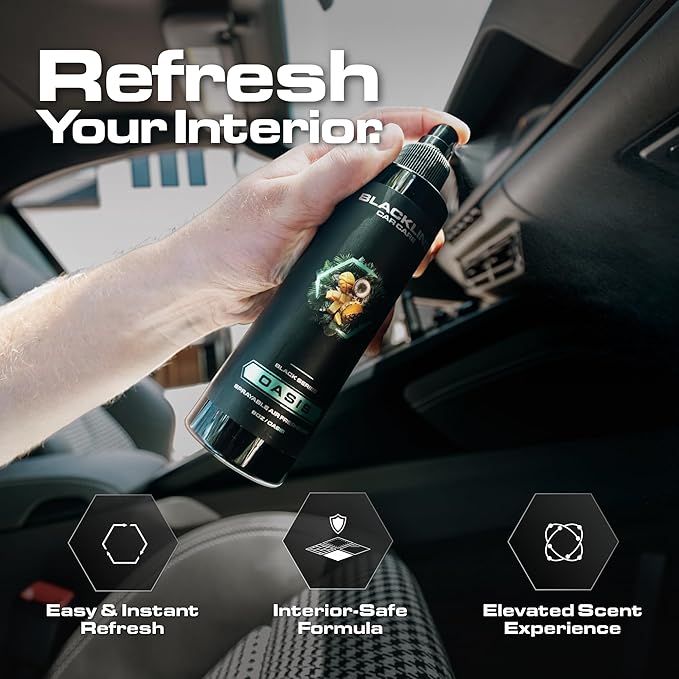 Blackline Car Care - Leather Car Air Freshener, Long-Lasting, Oder Eliminator, for Cars, Trucks, SUV, or Home Use - 8 fl OZ - Scent Spray