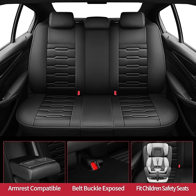 Fit Prius Car Seat Covers for Toyota Prius 2001-2024 2025 2026 - Upgraded Premium Waterproof & Breathable Leather, Airbag Compatible, All-Weather Seat Cushion Protector (Full Set, Black)