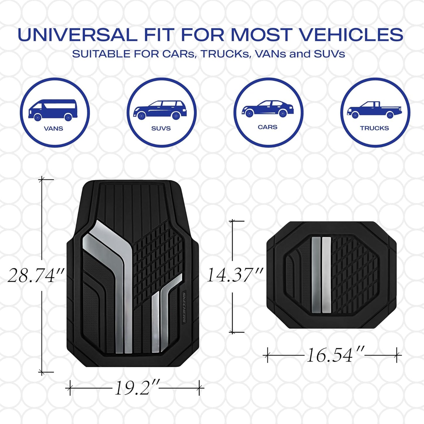 Skechers Heavy Duty Rubber Car Floor Mats,Dual Color Design Floor Mats,All Weather Car Mats,Waterproof Trim To Fit Universal Floor Liner Car Accessories,Automotive Floor Mats For Cars Trucks Suvs,Gery