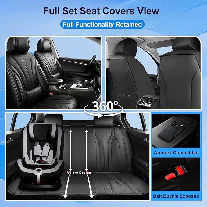 Fit Colorado Car Seat Covers for Select Chevy/Chevrolet Colorado 2015-2026 - Premium Full Coverage Leather, Waterproof & All Weather Seat Cushion Protector, Full Set, Black
