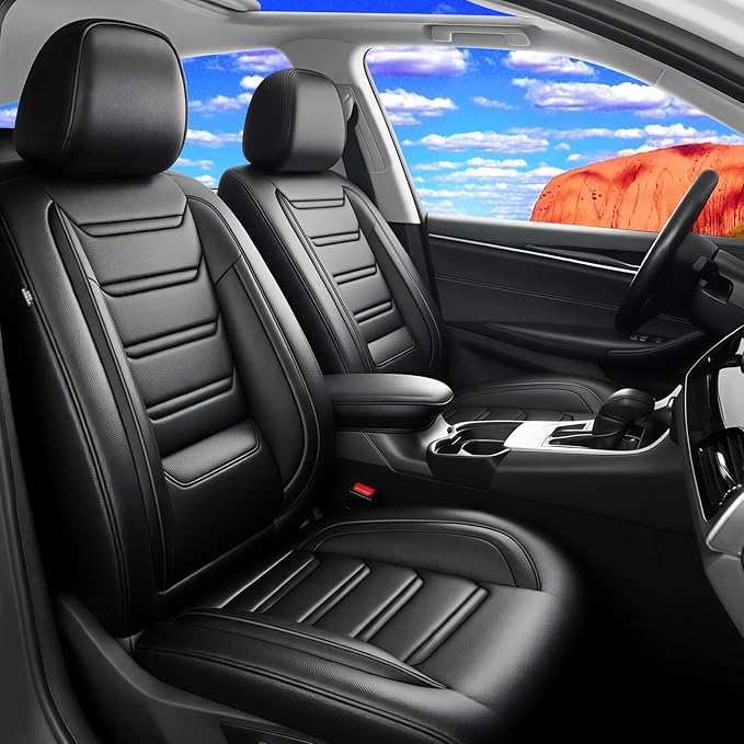 Fit Mazda 6 Car Seat Covers (Front Pair) for Select Mazda 6 2007-2021, Premium Full Coverage Leather, Airbag Compatible, Luxury Waterproof All Weather Breathable Seat Cushion Protector, Black