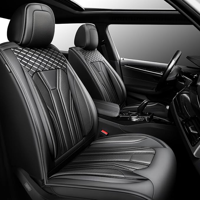 Fit Altima Car Seat Covers Compatible with Nissan Altima 2011-2025 2026 - Premium Leather， Waterproof Breathable， All-Weather Seat Cushion Protecto&Airbag Compatible (2 Front Seat All Black)