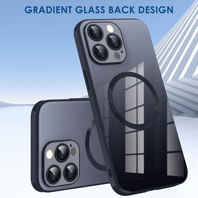 Guppy Compatible with iPhone 13 Pro Max Case Magnetic, with Full Camera Lens Protector [Compatible with MagSafe] Scratch Resistant Gradient Glass Back Cover Phone Case-Black