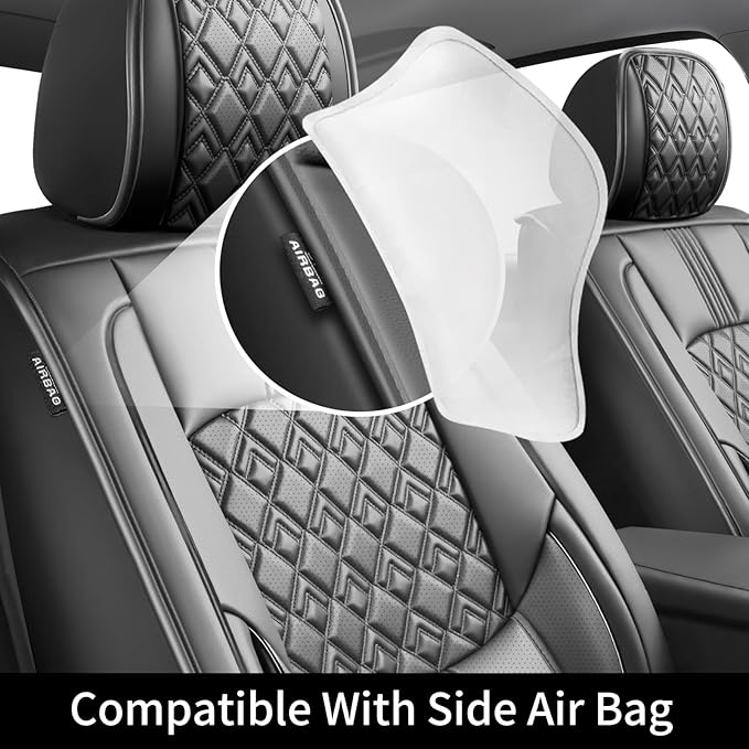 Fit Elantra Car Seat Covers for Hyundai Elantra 2017-2024 2025 2026 - Upgraded Premium Waterproof & Breathable Leather, Airbag Compatible, All-Weather Seat Cushion Protector (Full Set, Black)