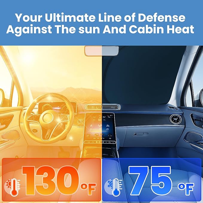 Windshield Sun Shade for Chevrolet Equinox 2018-2023, 2024, 2025, 2026 – Custom Fit Sun Shield with Mirror Cut‑Out, Blocks Heat & UV, Foldable with Storage Pouch - Chevy Equinox Windshield Sunshade