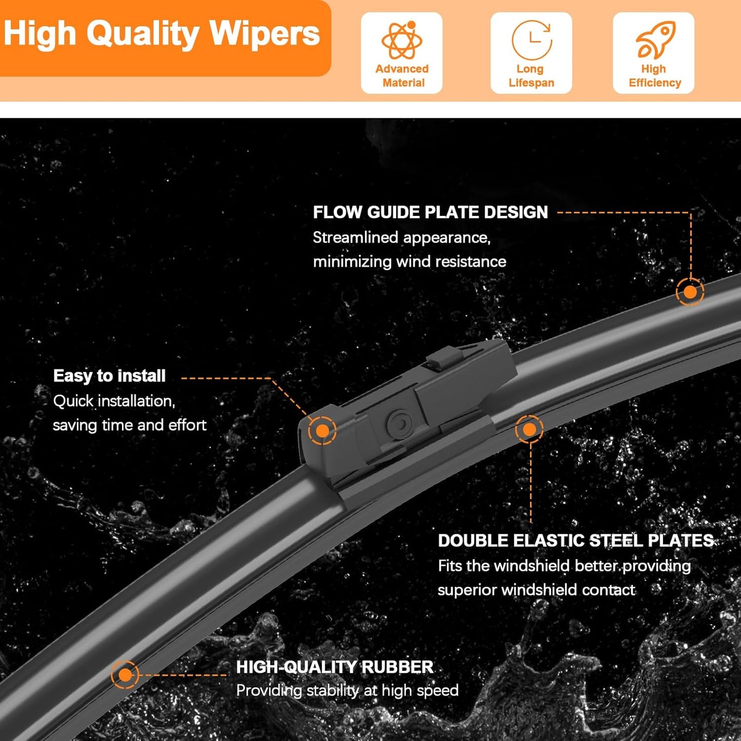 HULADAED® 24'' 21'' 12'' Windshield Wipers Replacement for Buick Enclave 2017 2016 2015 2014 2013 2012,Silicone Front Rear Wiper blades for MY Car-All Weather & Quiet(3 PACK)