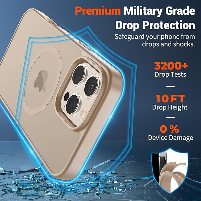 SUPFINE Magnetic for iPhone 16 Pro Case(Compatible with MagSafe)(Military Grade Drop Protection) Slim Translucent Matte Shockproof with Anti-Fingerprint Phone Case,Desert Gold