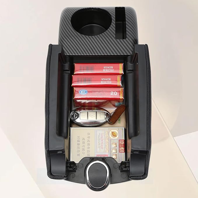 AULPHIKE Compatible with Ford Fiesta Armrest 3 MK7 2009-2017 Car Center Console Organizer Armrests Double Door Storage with USB Ports（Black Style）