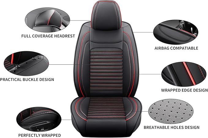 Front Seat Covers Fit for Toyota Corolla 2000-2025,2026, Car Seat Covers Front Seats, Breathable Faux Leather Automotive Seat Covers Front Pair Anti-Slip Seat Cover(Black&Red, Front)