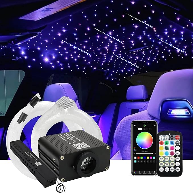 AMKI Upgraded 16W Twinkle Starlight Headliner Kit Shooting Star Twinkle+Sound Activated 450pcs 0.03in 9.8ft Cables Fiber Optic Lighting Meteor Kit for Car Home Ceiling Roof Decor