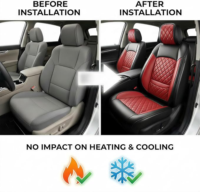 Fit for Equus Seat Covers Compatible with Hyundai Equus 2011-2016 - Waterproof Breathable Leather Automotive Seat Cushions Protector,Airbag Compatible,Only 2 Front seat Covers(Red)