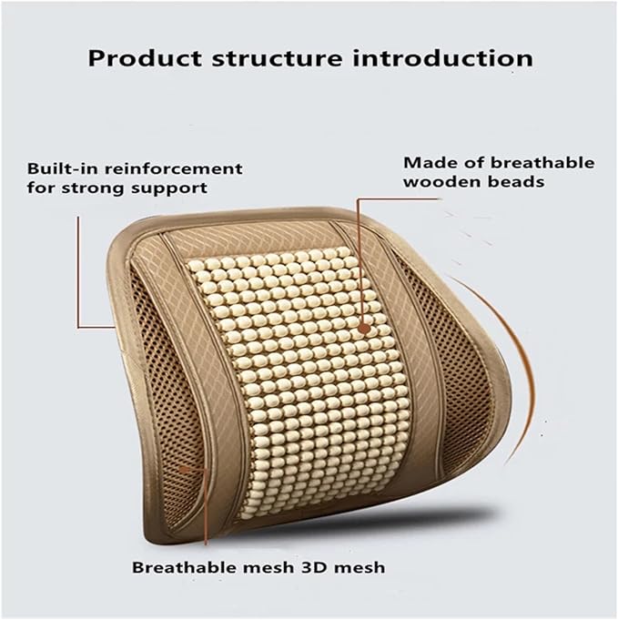 Car Seat Chair Back Cushion for Tesla Model 3 EV Sedan 2025, Wooden Beads Ventilate Mesh Lumbar Brace Strong Durable Relieve Fatigue Summer Interior Accessories,B-Seat pad