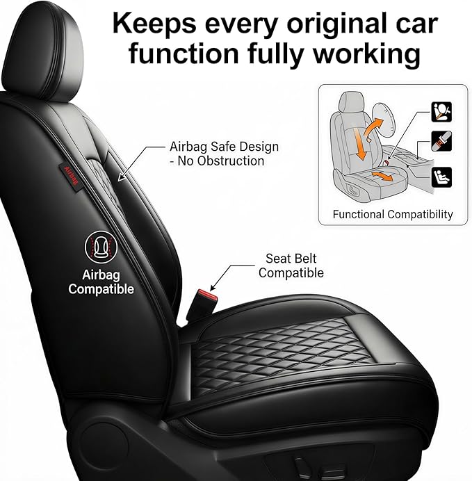Santa Fe Seat Covers Custom Fit for Hyundai Santa Fe 2007-2026 (Only 5-Seat Version) - Full Set Premium Leather, Waterproof, All-Weather, Airbag Compatible, Car Seat Protectors (Black)